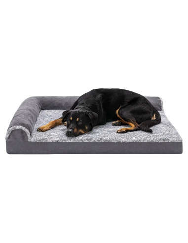 Cama ortopédica para perros Furhaven Jumbo en forma de L - Gris piedra