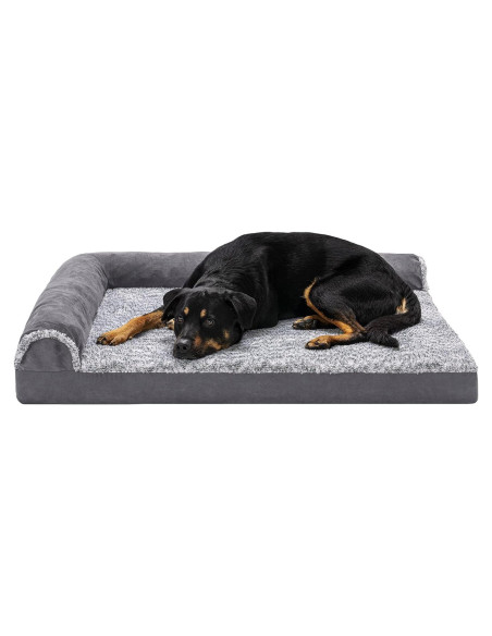 Cama ortopédica para perros Furhaven Jumbo en forma de L - Gris piedra