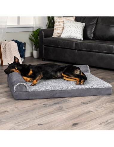 Cama ortopédica para perros Furhaven Jumbo en forma de L - Gris piedra