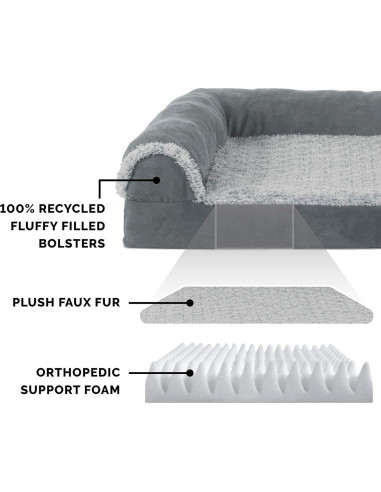 Cama ortopédica para perros Furhaven Jumbo en forma de L - Gris piedra