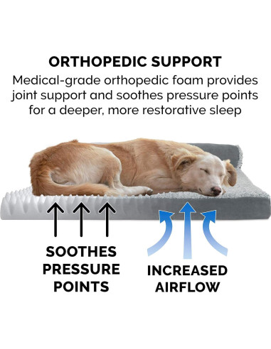 Cama ortopédica para perros Furhaven Jumbo en forma de L - Gris piedra