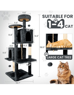 Árbol para Gatos TSCOMON 148.6cm Gris Negro con Rascador 2