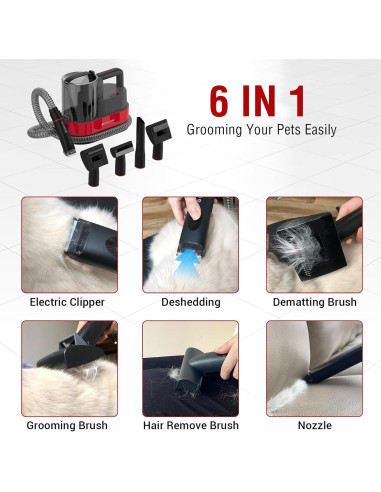 Kit de Cuidado de Mascotas 6-en-1 DOGCARE con Aspiradora y Cortadoras