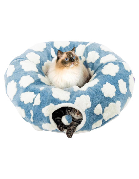Túnel de Cama para Gatos Bedsure Donut 85cm Plegable Azul Túnel de Cama para Gatos Bedsure Donut 85cm Plegable Azul