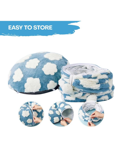 Túnel de Cama para Gatos Bedsure Donut 85cm Plegable Azul