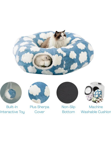 Túnel de Cama para Gatos Bedsure Donut 85cm Plegable Azul