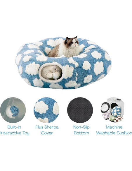 Túnel de Cama para Gatos Bedsure Donut 85cm Plegable Azul Túnel de Cama para Gatos Bedsure Donut 85cm Plegable Azul