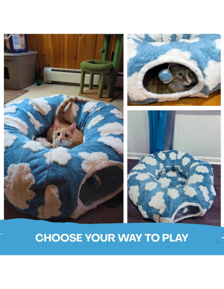 Túnel de Cama para Gatos Bedsure Donut 85cm Plegable Azul Túnel de Cama para Gatos Bedsure Donut 85cm Plegable Azul
