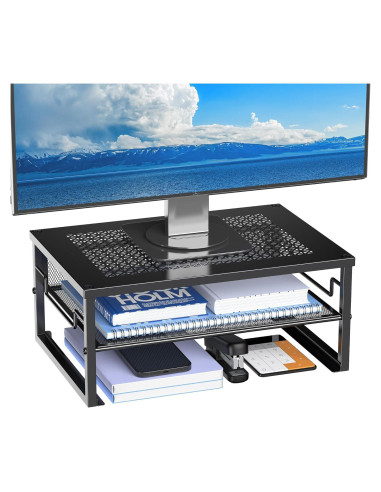 Soporte de Monitor de Metal Delifox 2 Niveles Organizador Negro