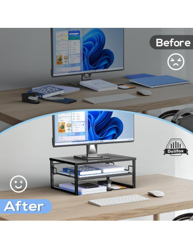 Soporte de Monitor de Metal Delifox 2 Niveles Organizador Negro