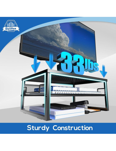 Soporte de Monitor de Metal Delifox 2 Niveles Organizador Negro