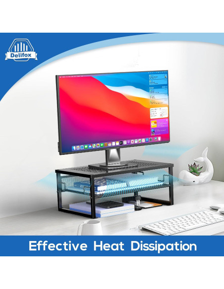 Soporte de Monitor de Metal Delifox 2 Niveles Organizador Negro