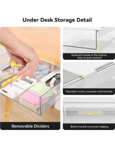 Cajones de Almacenamiento Bajo Escritorio OTraki 3 Pack Transparente 2