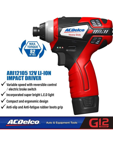 Destornillador de Impacto Inalámbrico ACDelco ARI12105P 12V 111 Nm