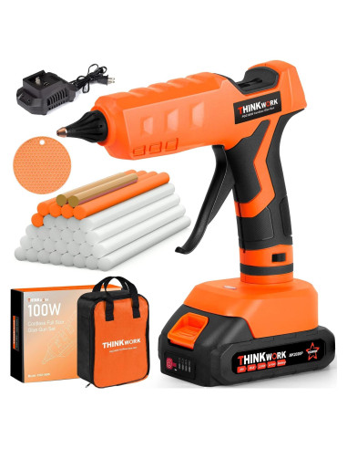 Pistola de Pegamento Inalámbrica THINKWORK 20V 100W con 30 Palitos