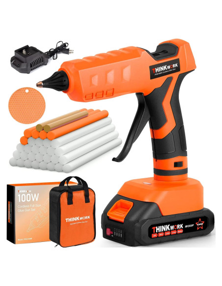 Pistola de Pegamento Inalámbrica THINKWORK 20V 100W con 30 Palitos