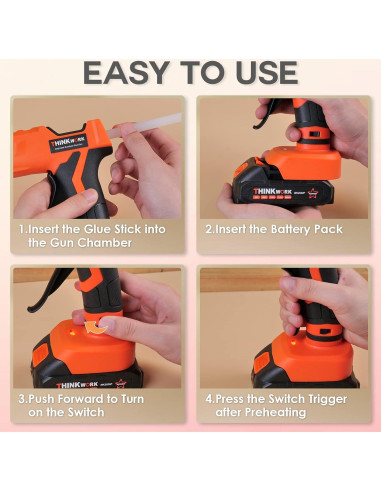 Pistola de Pegamento Inalámbrica THINKWORK 20V 100W con 30 Palitos