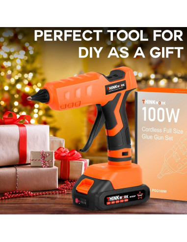 Pistola de Pegamento Inalámbrica THINKWORK 20V 100W con 30 Palitos
