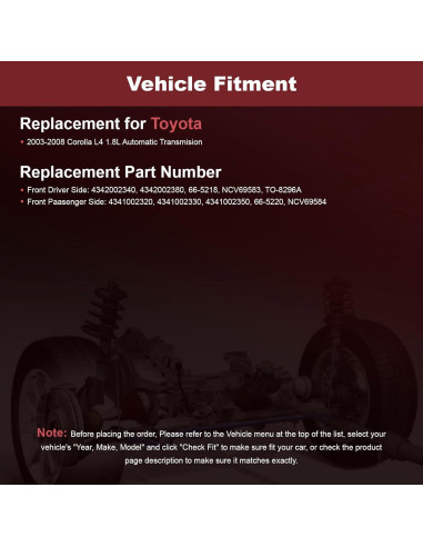 Eje de Transmisión CV Anytek para Toyota Corolla 2003-2008