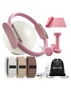 Kit de Pilates Completo 9 Piezas HIMESPORNER - Anillo, Pelota, Mancuernas, Bandas