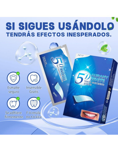 Tiras Blanqueadoras AURANY 5D para Dientes Sensibles - 14 Pares