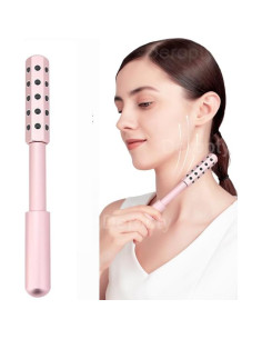 Rodillo de Masaje Facial HyyMe con 30 Piedras de Germanio Rosa 2