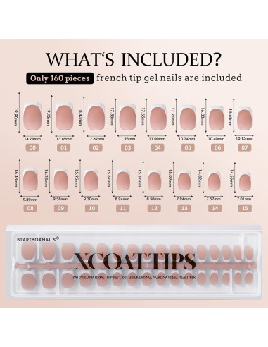Uñas de Gel de Punta Francesa BTArtboxnails 160pcs Cortas