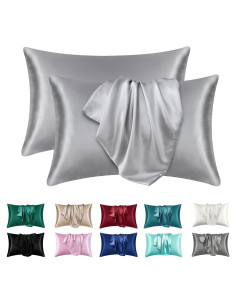 Juego de 2 Fundas de Almohada de Satén LXMGED Gris Plateado