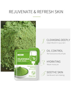 Mascarilla Facial de Té Verde Matcha BEUKING 12 Piezas Hidratante 2