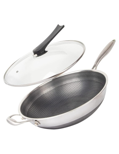 Wok de Acero Inoxidable 33 cm Cathylin con Tapa Antiadhesiva