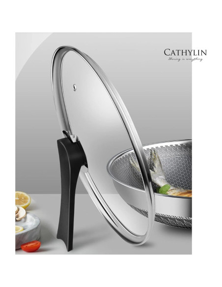 Wok de Acero Inoxidable 33 cm Cathylin con Tapa Antiadhesiva