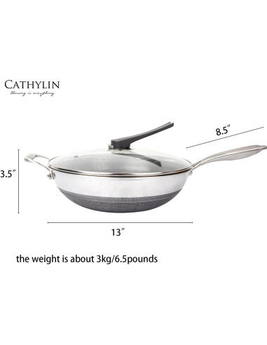 Wok de Acero Inoxidable 33 cm Cathylin con Tapa Antiadhesiva