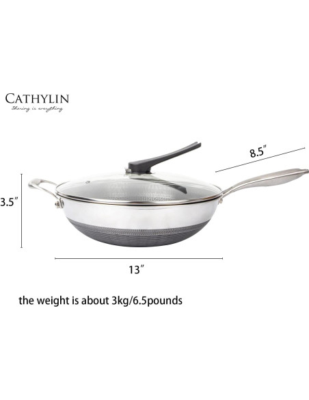 Wok de Acero Inoxidable 33 cm Cathylin con Tapa Antiadhesiva