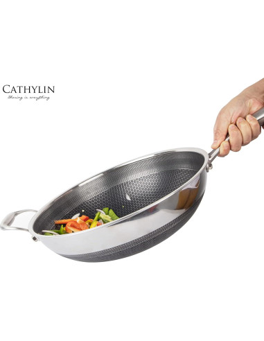 Wok de Acero Inoxidable 33 cm Cathylin con Tapa Antiadhesiva