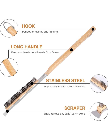 Cepillo para horno de pizza GOKOTASA 55.88 cm con raspador