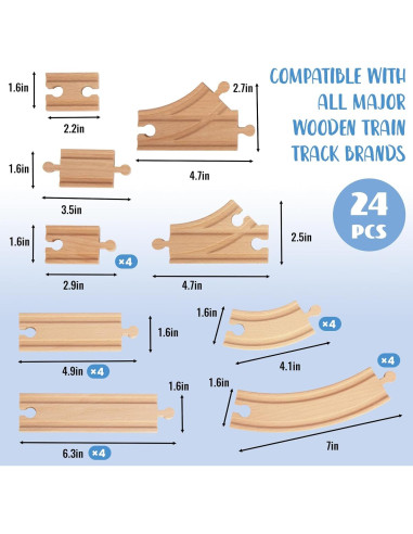Juego de Pistas de Tren de Madera WoodenEdu 24 Piezas