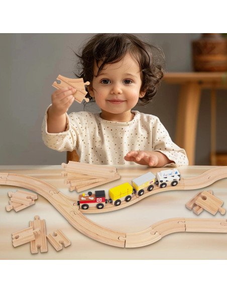 Juego de Pistas de Tren de Madera WoodenEdu 24 Piezas