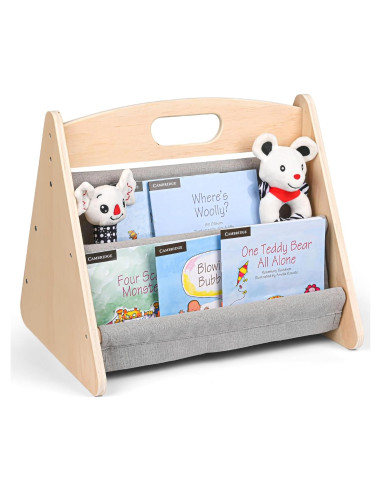 Estantería Infantil AZSKY de Madera Natural 2 Niveles Gris