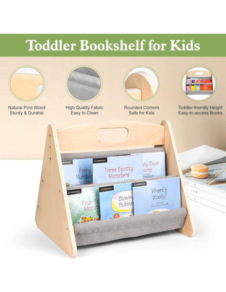 Estantería Infantil AZSKY de Madera Natural 2 Niveles Gris