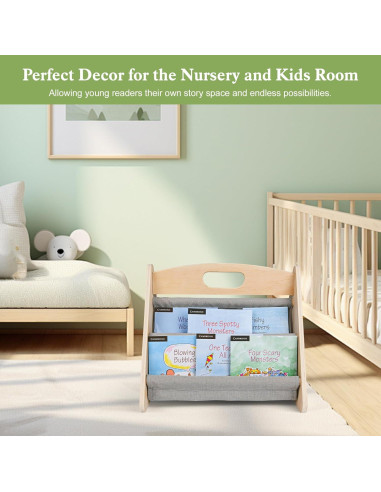 Estantería Infantil AZSKY de Madera Natural 2 Niveles Gris