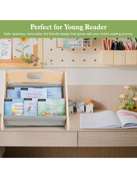 Estantería Infantil AZSKY de Madera Natural 2 Niveles Gris