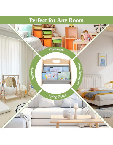 Estantería Infantil AZSKY de Madera Natural 2 Niveles Gris