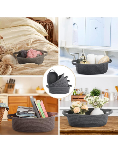 Juego de 5 Cestas de Cuerda VOOWO para Almacenamiento Gris Juego de 5 Cestas de Cuerda VOOWO para Almacenamiento Gris