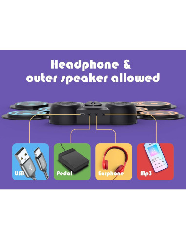 Conjunto de Batería Electrónica MARVTOWN M100 para Niños