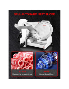 Cortadora de Carne FOHERE 240W 10" Acero Inoxidable Semi-Automática 2