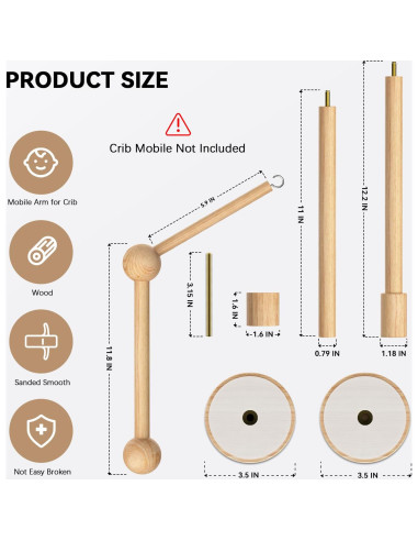Brazo de Móvil para Cuna FEISIKE de Madera Natural 86 cm