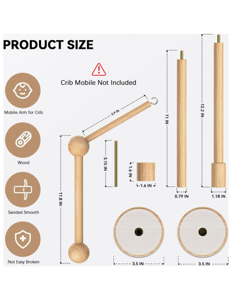 Brazo de Móvil para Cuna FEISIKE de Madera Natural 86 cm