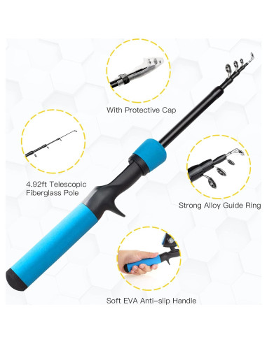 Kit de Caña de Pescar Ehowdin 1.5m para Niños con Carrete