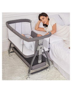 Cuna 3 en 1 Jixrolyn Gris Ajustable para Bebés con Colchón
