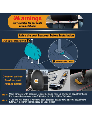 Almohada de reposacabezas ajustable Zorunowa para coche - Negro